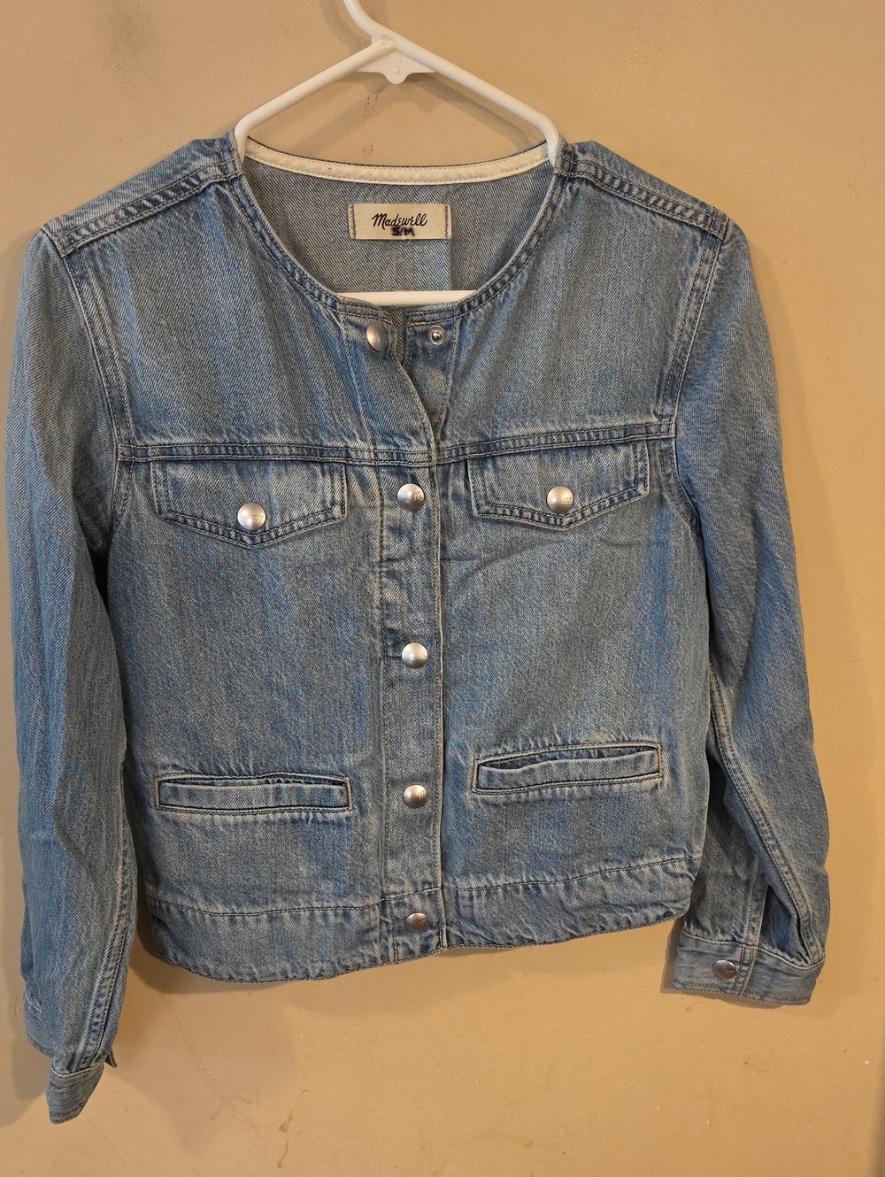 Madewell Light Wash Collarless Denim Jacket in Blue